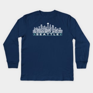 Seattle Baseball Team All Time Legends, Seattle City Skyline Kids Long Sleeve T-Shirt